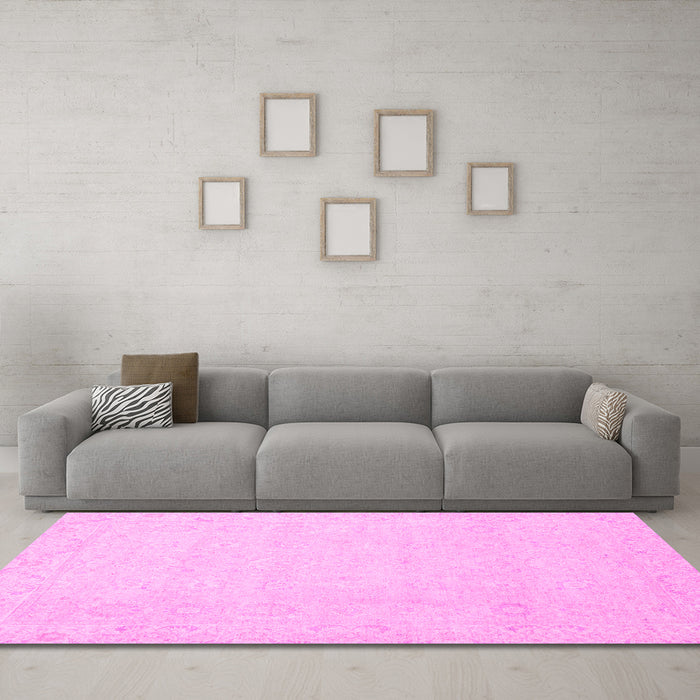Machine Washable Abstract Pink Modern Rug in a Living Room, wshabs2431pnk