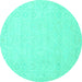 Round Machine Washable Abstract Turquoise Modern Area Rugs, wshabs2431turq