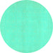 Round Machine Washable Abstract Turquoise Modern Area Rugs, wshabs2432turq