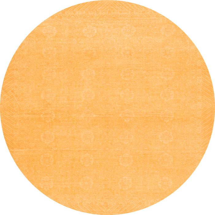 Round Machine Washable Abstract Orange Modern Area Rugs, wshabs2432org