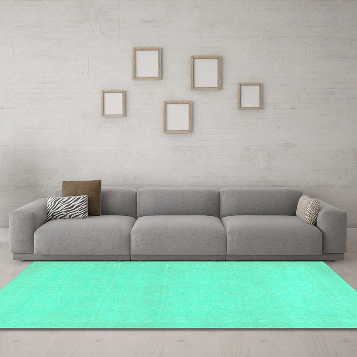 Machine Washable Abstract Turquoise Modern Area Rugs in a Living Room,, wshabs2432turq