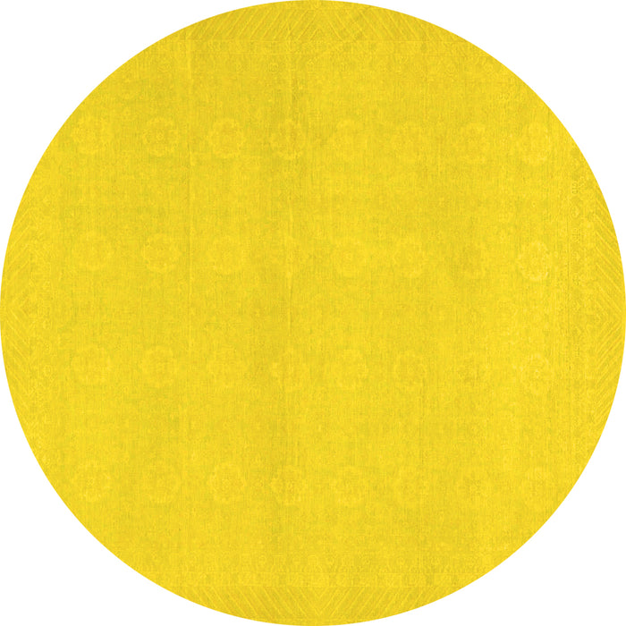 Round Machine Washable Abstract Yellow Modern Rug, wshabs2432yw