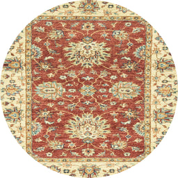 Round Abstract Brown Gold Oriental Rug, abs2433