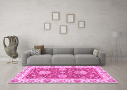 Machine Washable Oriental Pink Traditional Rug in a Living Room, wshabs2433pnk