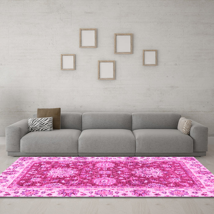Machine Washable Oriental Pink Traditional Rug in a Living Room, wshabs2433pnk