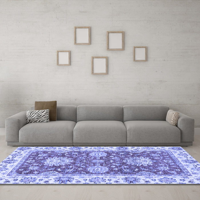 Machine Washable Oriental Blue Traditional Rug in a Living Room, wshabs2433blu