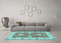 Machine Washable Oriental Light Blue Traditional Rug, wshabs2433lblu