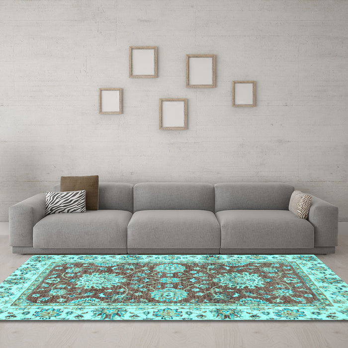 Machine Washable Oriental Light Blue Traditional Rug in a Living Room, wshabs2433lblu
