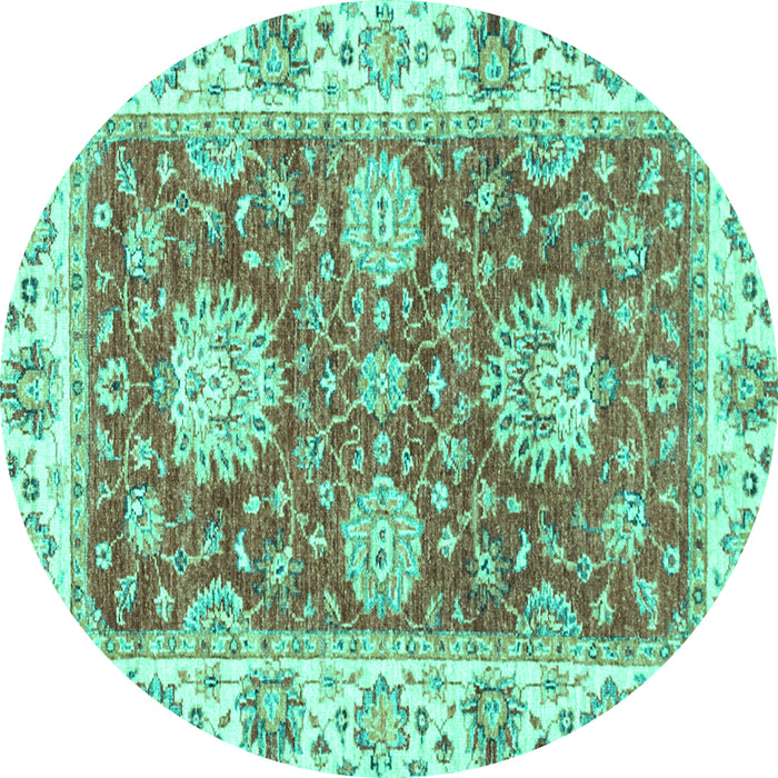 Round Machine Washable Oriental Turquoise Traditional Area Rugs, wshabs2433turq