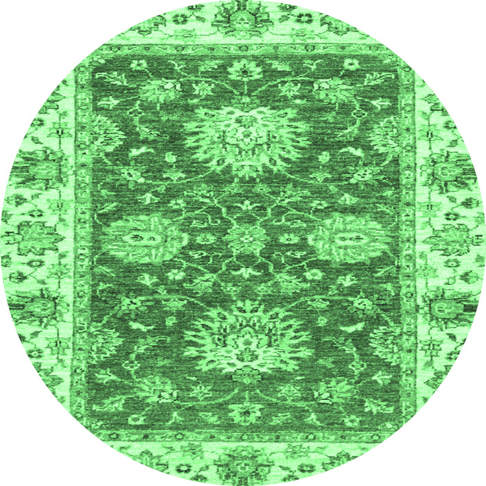 Round Machine Washable Oriental Emerald Green Traditional Area Rugs, wshabs2433emgrn