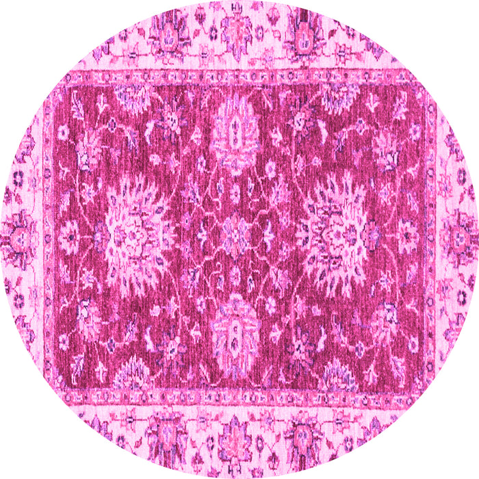 Round Machine Washable Oriental Pink Traditional Rug, wshabs2433pnk