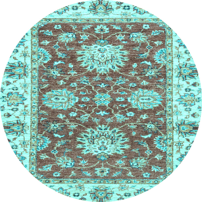 Round Machine Washable Oriental Light Blue Traditional Rug, wshabs2433lblu