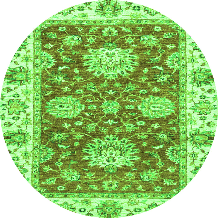 Round Machine Washable Oriental Green Traditional Area Rugs, wshabs2433grn