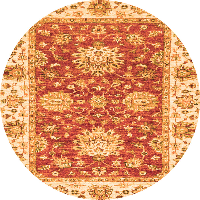 Round Machine Washable Oriental Orange Traditional Area Rugs, wshabs2433org
