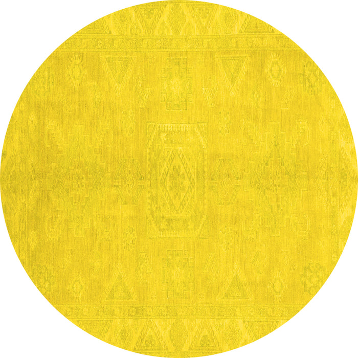 Round Abstract Yellow Modern Rug, abs2434yw