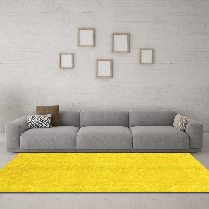 Machine Washable Abstract Yellow Modern Rug in a Living Room, wshabs2434yw
