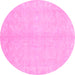 Round Machine Washable Abstract Pink Modern Rug, wshabs2434pnk