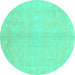 Round Machine Washable Abstract Turquoise Modern Area Rugs, wshabs2434turq