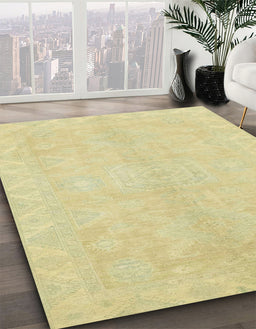 Abstract Brown Gold Modern Rug in Family Room, abs2434