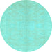 Round Machine Washable Abstract Light Blue Modern Rug, wshabs2434lblu