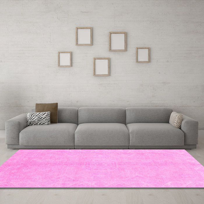 Machine Washable Abstract Pink Modern Rug in a Living Room, wshabs2434pnk