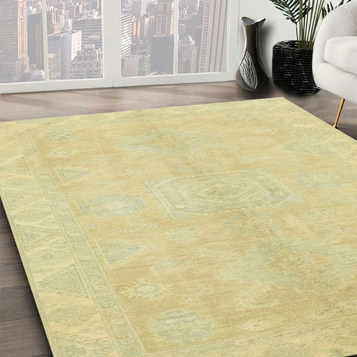 Abstract Brown Gold Modern Rug in Family Room, abs2434