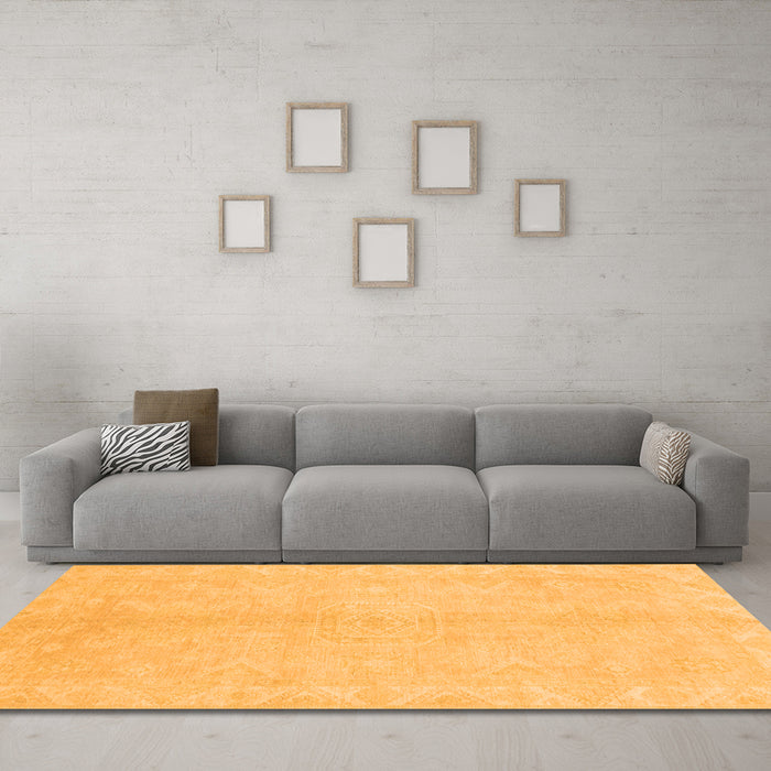 Machine Washable Abstract Orange Modern Area Rugs in a Living Room, wshabs2434org
