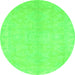 Round Machine Washable Abstract Green Modern Area Rugs, wshabs2434grn