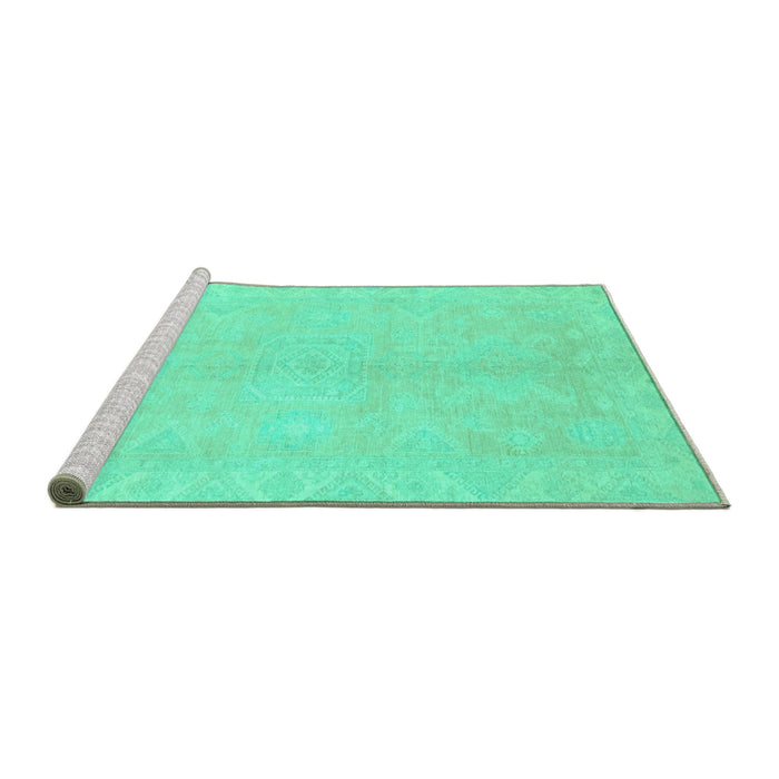 Sideview of Machine Washable Abstract Turquoise Modern Area Rugs, wshabs2434turq