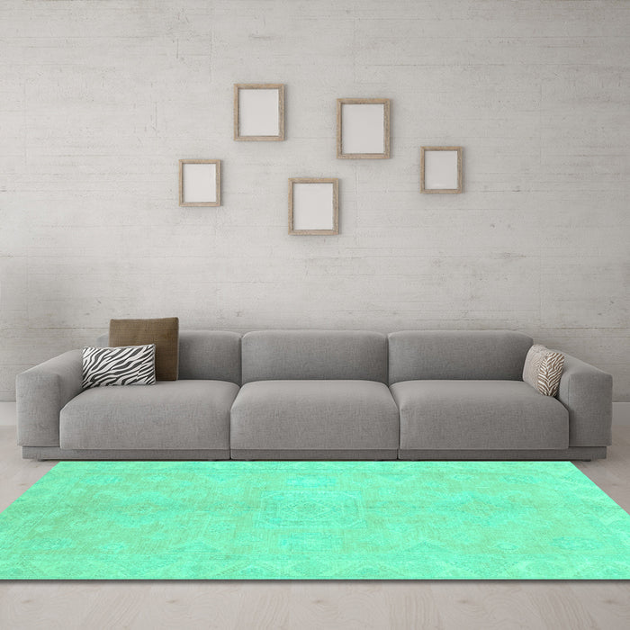 Machine Washable Abstract Turquoise Modern Area Rugs in a Living Room,, wshabs2434turq