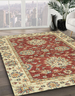 Abstract Chestnut Red Oriental Rug in Family Room, abs2435