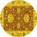 Round Machine Washable Oriental Yellow Traditional Rug, wshabs2435yw