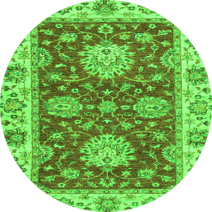 Round Machine Washable Oriental Green Traditional Area Rugs, wshabs2435grn