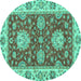 Round Oriental Turquoise Traditional Rug, abs2435turq