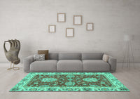 Machine Washable Oriental Turquoise Traditional Rug, wshabs2435turq