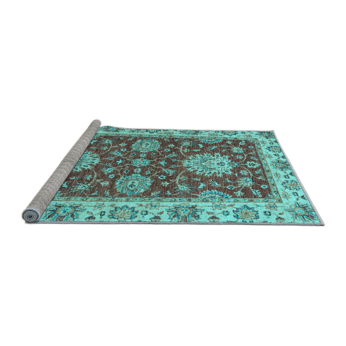 Sideview of Machine Washable Oriental Light Blue Traditional Rug, wshabs2435lblu
