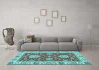 Machine Washable Oriental Light Blue Traditional Rug, wshabs2435lblu