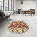 Round Machine Washable Abstract Chestnut Red Rug in a Office, wshabs2435