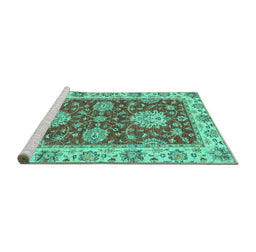Sideview of Machine Washable Oriental Turquoise Traditional Area Rugs, wshabs2435turq