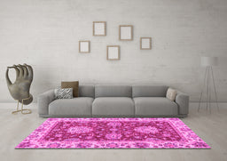 Machine Washable Oriental Pink Traditional Rug in a Living Room, wshabs2435pnk