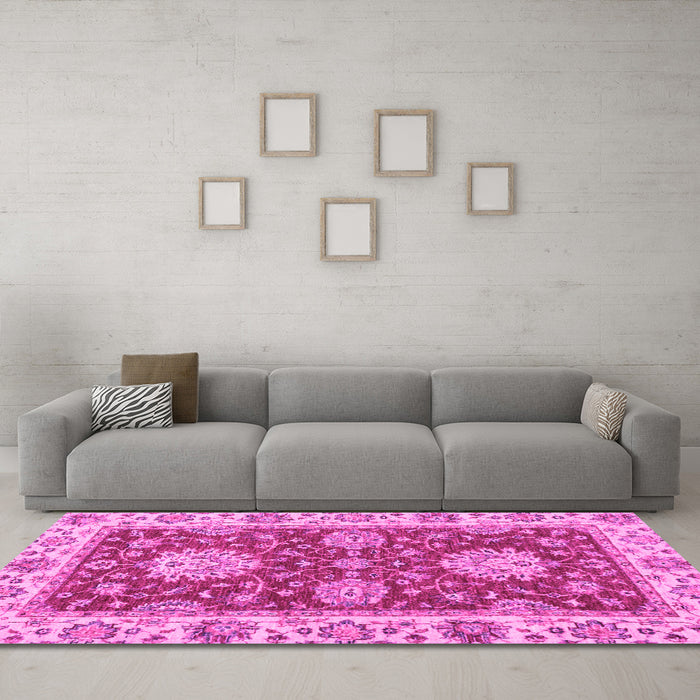 Machine Washable Oriental Pink Traditional Rug in a Living Room, wshabs2435pnk
