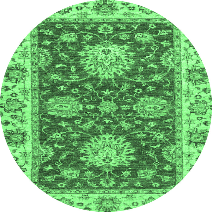 Round Machine Washable Oriental Emerald Green Traditional Area Rugs, wshabs2435emgrn