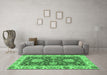 Machine Washable Oriental Emerald Green Traditional Area Rugs in a Living Room,, wshabs2435emgrn