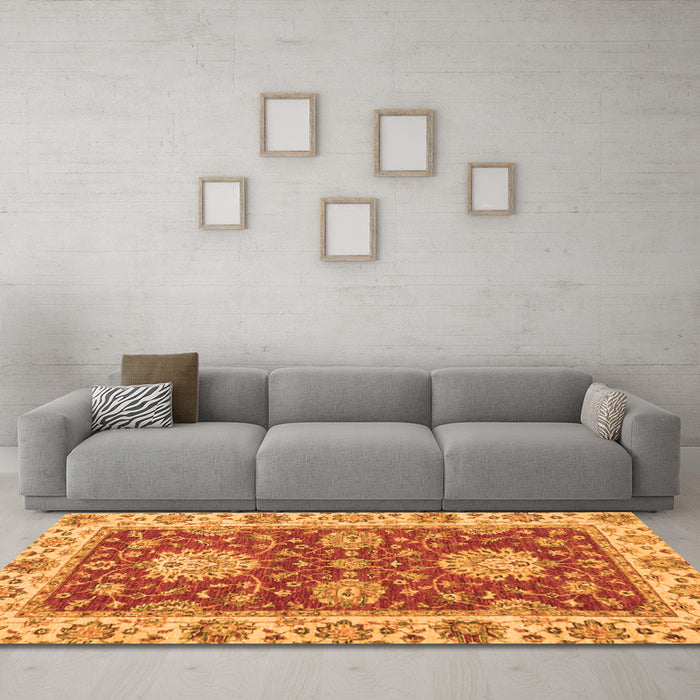 Machine Washable Oriental Orange Traditional Area Rugs in a Living Room, wshabs2435org