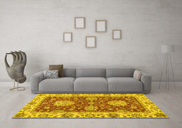 Machine Washable Oriental Yellow Traditional Rug in a Living Room, wshabs2435yw