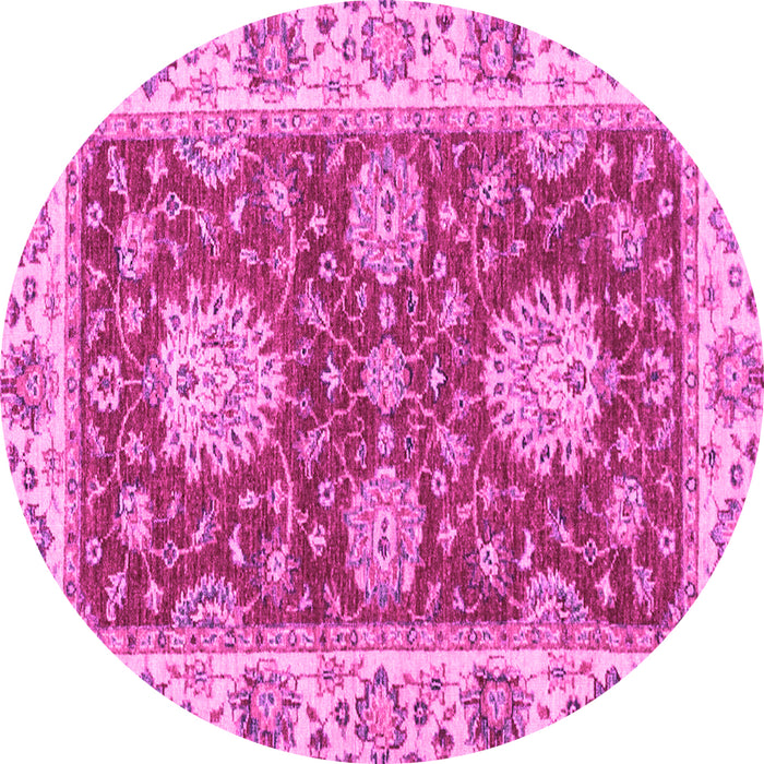 Round Machine Washable Oriental Pink Traditional Rug, wshabs2435pnk