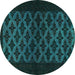 Round Machine Washable Abstract Turquoise Modern Area Rugs, wshabs2436turq