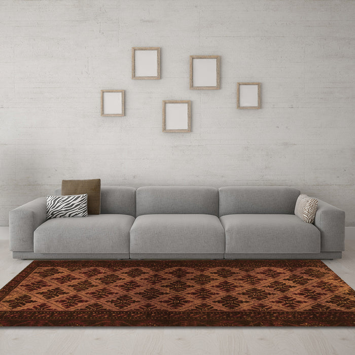 Machine Washable Abstract Orange Modern Area Rugs in a Living Room, wshabs2436org