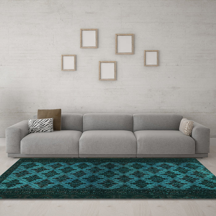 Machine Washable Abstract Turquoise Modern Area Rugs in a Living Room,, wshabs2436turq