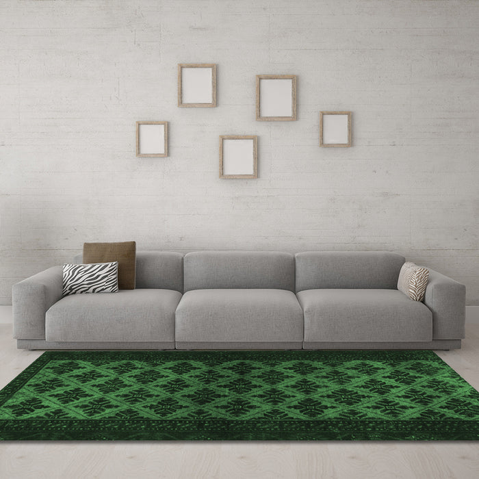 Machine Washable Abstract Emerald Green Modern Area Rugs in a Living Room,, wshabs2436emgrn